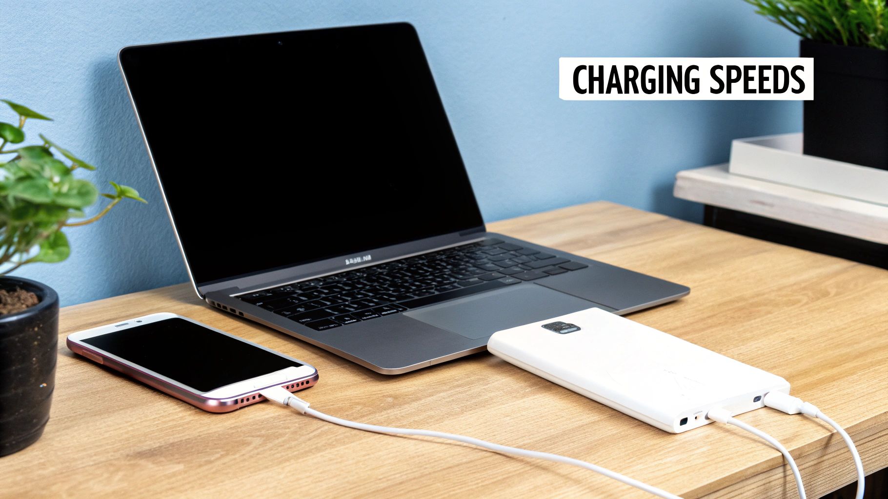 A person plugging a charger into their smartphone.