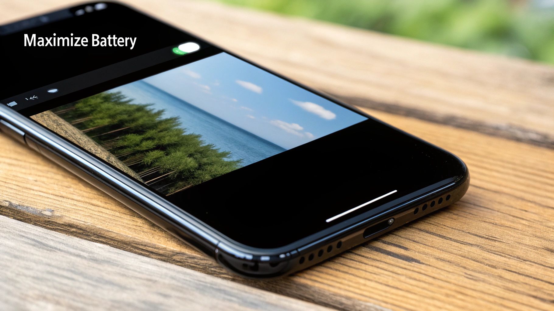 A person's hand adjusting various settings on a smartphone screen, with icons for brightness, location, and dark mode visible.